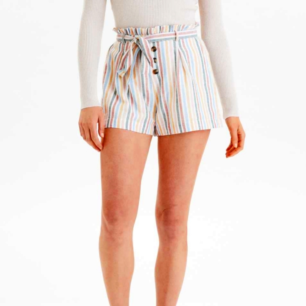 AE striped paper bag shorts with bow and buttons